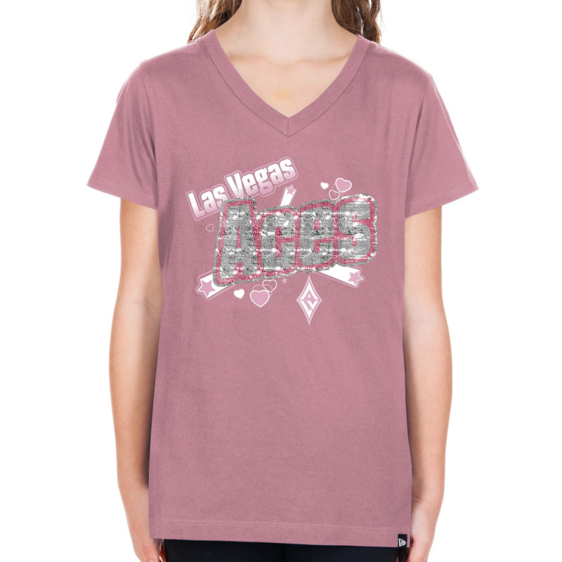 NEW ERA GIRLS LAS VEGAS ACES V-NECK FLIP SEQUIN TEE
